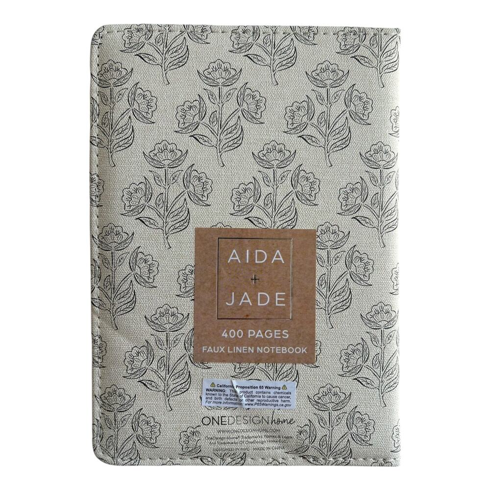 AIDA + JADE Faux Linen Notebook 400 Pages Floral Cover Lined Journal - Picture 2 of 3